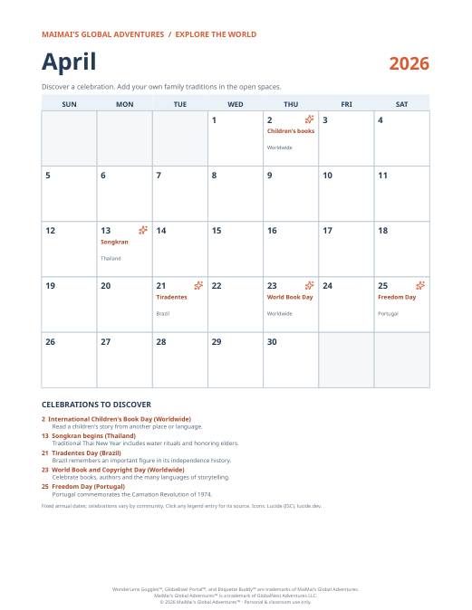 PDF preview: April 2026 Cultural Calendar