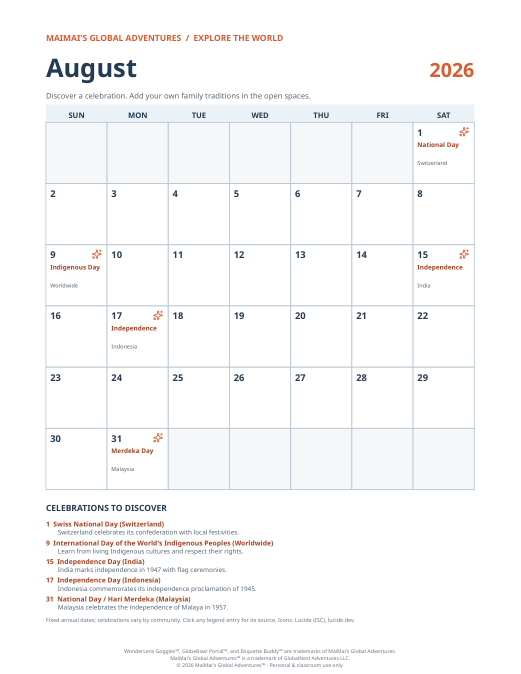PDF preview: August 2026 Cultural Calendar