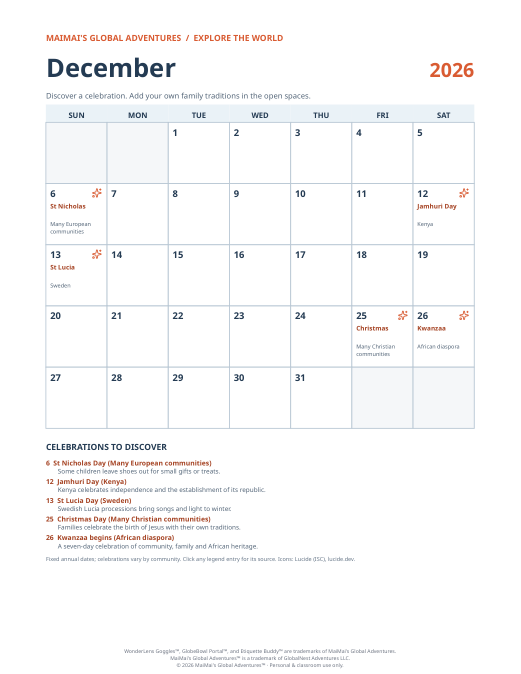PDF preview: December 2026 Cultural Calendar
