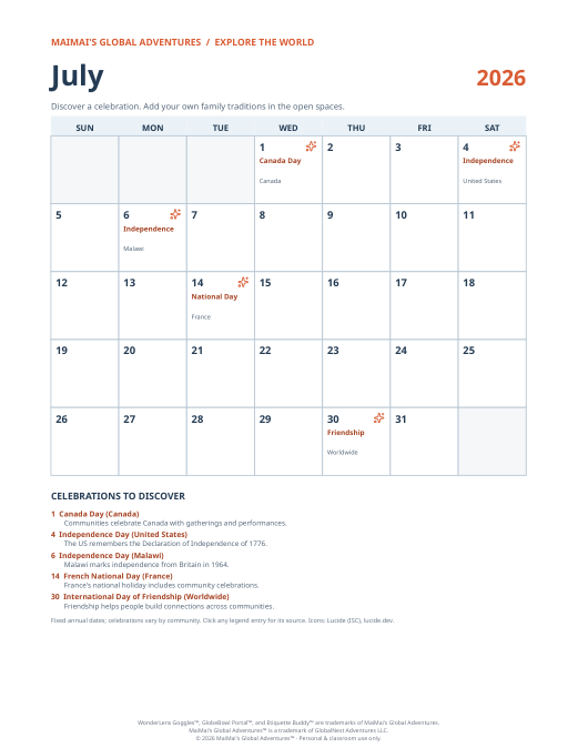PDF preview: July 2026 Cultural Calendar