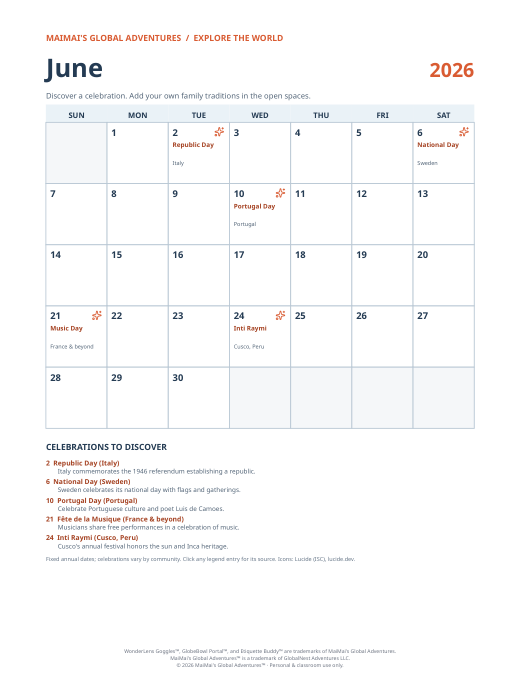 PDF preview: June 2026 Cultural Calendar