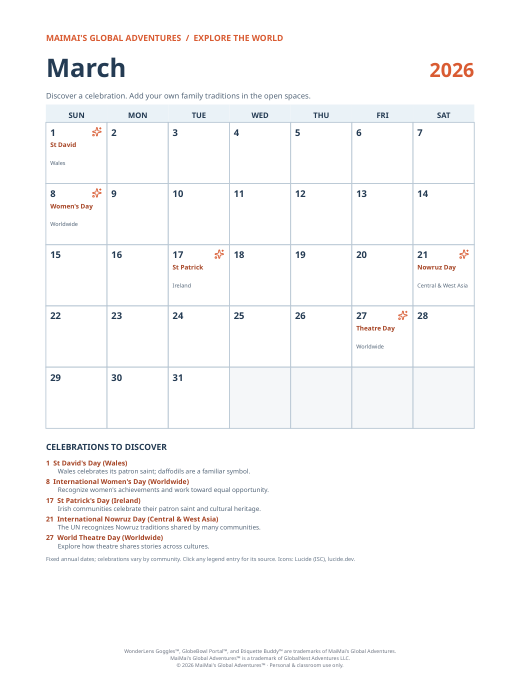 PDF preview: March 2026 Cultural Calendar