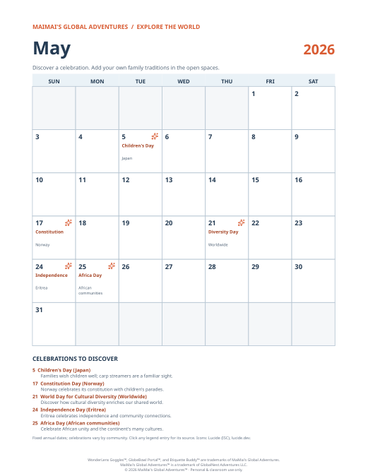 PDF preview: May 2026 Cultural Calendar