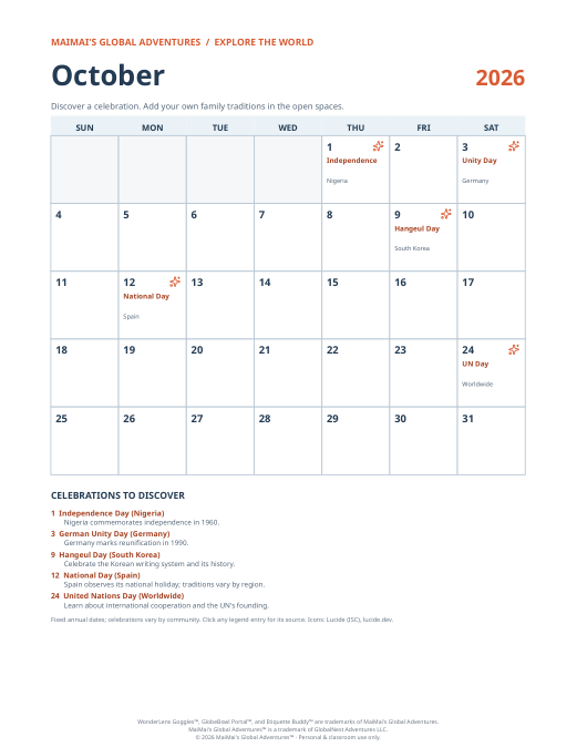 PDF preview: October 2026 Cultural Calendar
