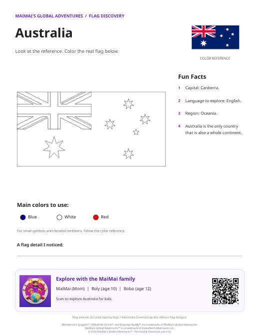 Australia Flag Coloring Page — Download PDF