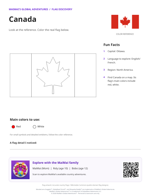 Canada Flag Coloring Page — Download PDF