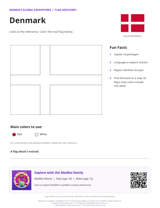 Denmark Flag Coloring Page — Download PDF