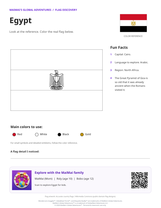 Egypt Flag Coloring Page — Download PDF