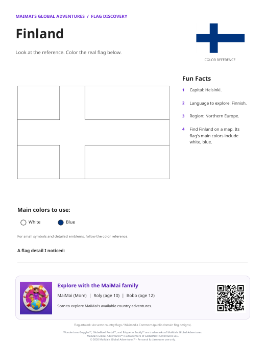 Finland Flag Coloring Page — Download PDF