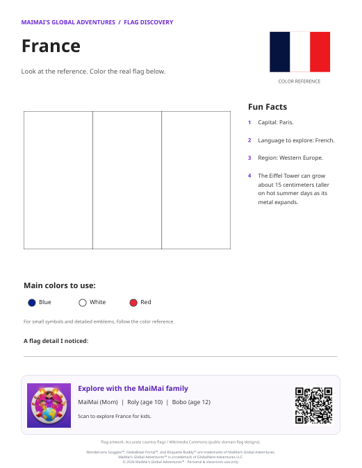 France Flag Coloring Page — Download PDF