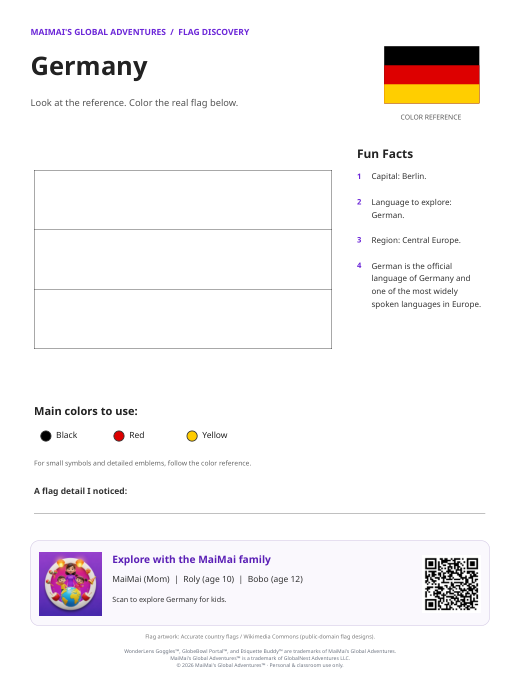 Germany Flag Coloring Page — Download PDF