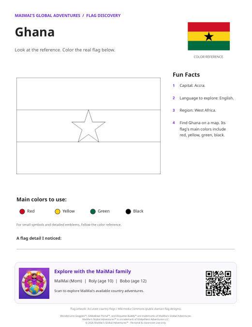 Ghana Flag Coloring Page — Download PDF