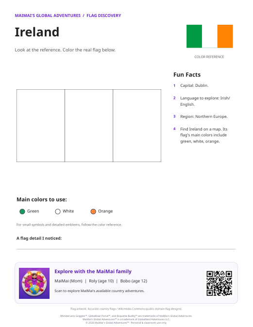 Ireland Flag Coloring Page — Download PDF