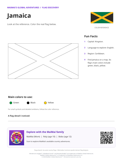 Jamaica Flag Coloring Page — Download PDF