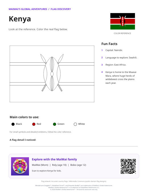 Kenya Flag Coloring Page — Download PDF