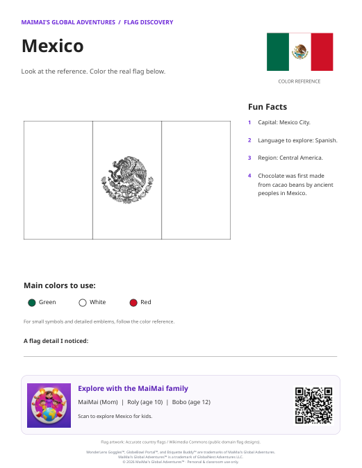 Mexico Flag Coloring Page — Download PDF