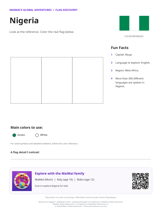 Nigeria Flag Coloring Page — Download PDF