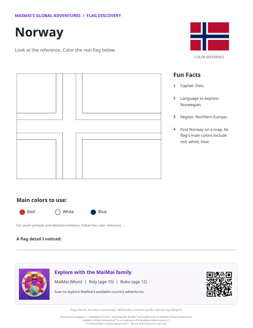 Norway Flag Coloring Page — Download PDF