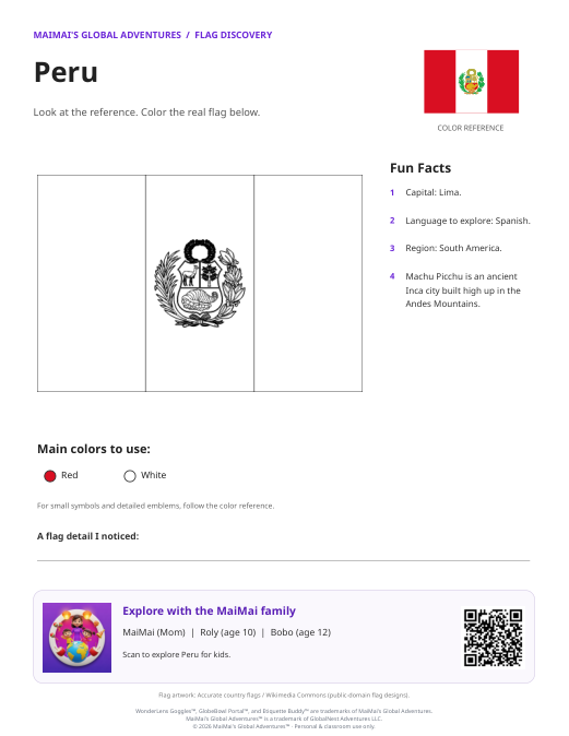 Peru Flag Coloring Page — Download PDF