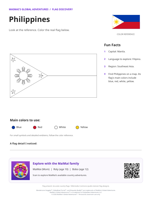 Philippines Flag Coloring Page — Download PDF