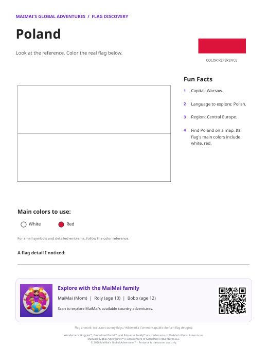 Poland Flag Coloring Page — Download PDF