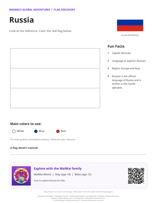 Russia Flag Coloring Page — Download PDF