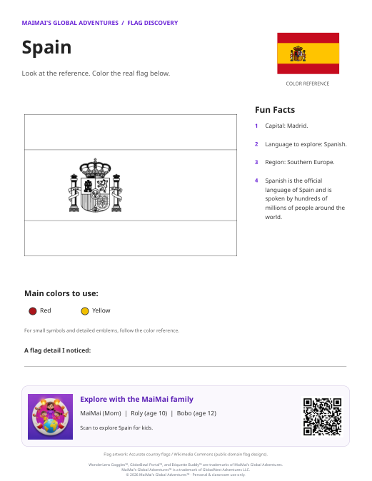 Spain Flag Coloring Page — Download PDF