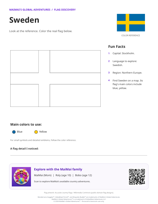 Sweden Flag Coloring Page — Download PDF