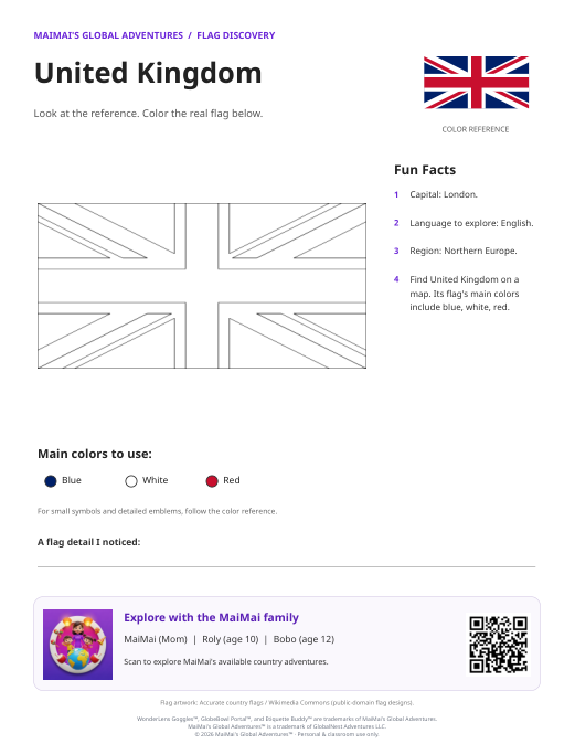 United Kingdom Flag Coloring Page — Download PDF