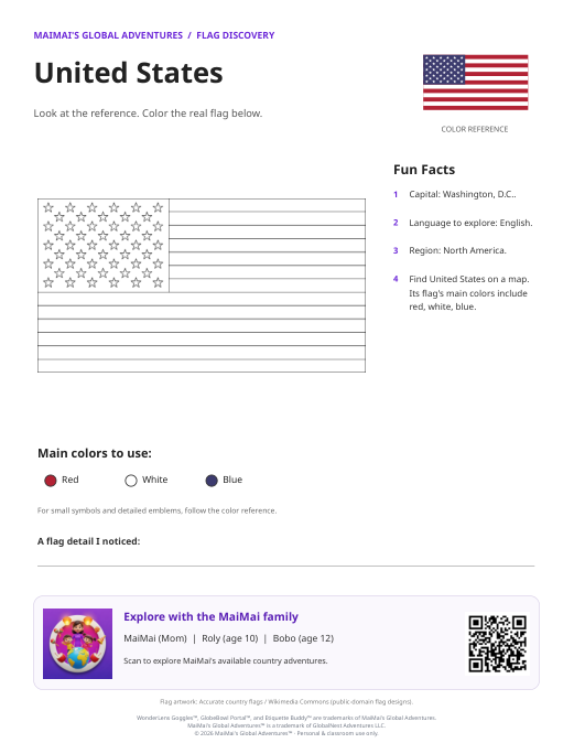 United States Flag Coloring Page — Download PDF