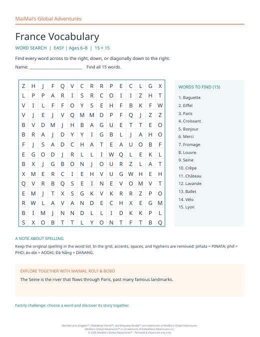 PDF preview: France Vocabulary