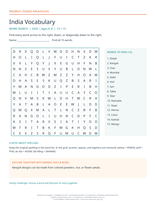 PDF preview: India Vocabulary