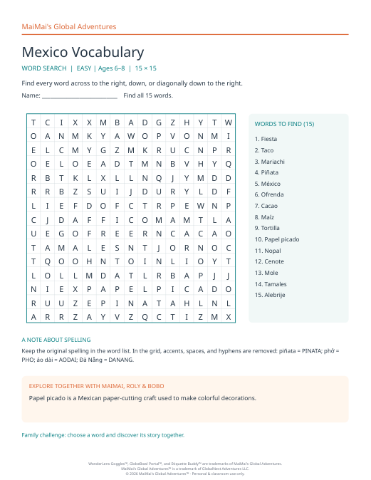 PDF preview: Mexico Vocabulary