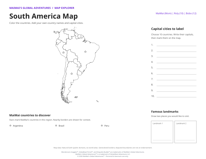 PDF preview: South America Map